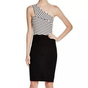Dylan Gray black and white striped one shoulder dress size S